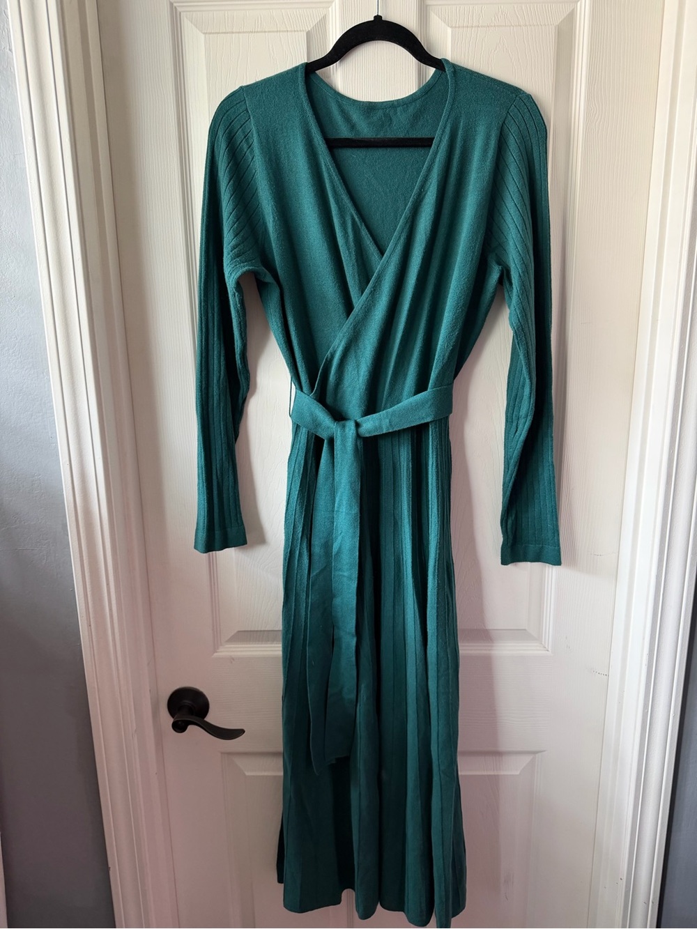 Women’s Wrap Long Sleeve Knit Sweater Dress -Green